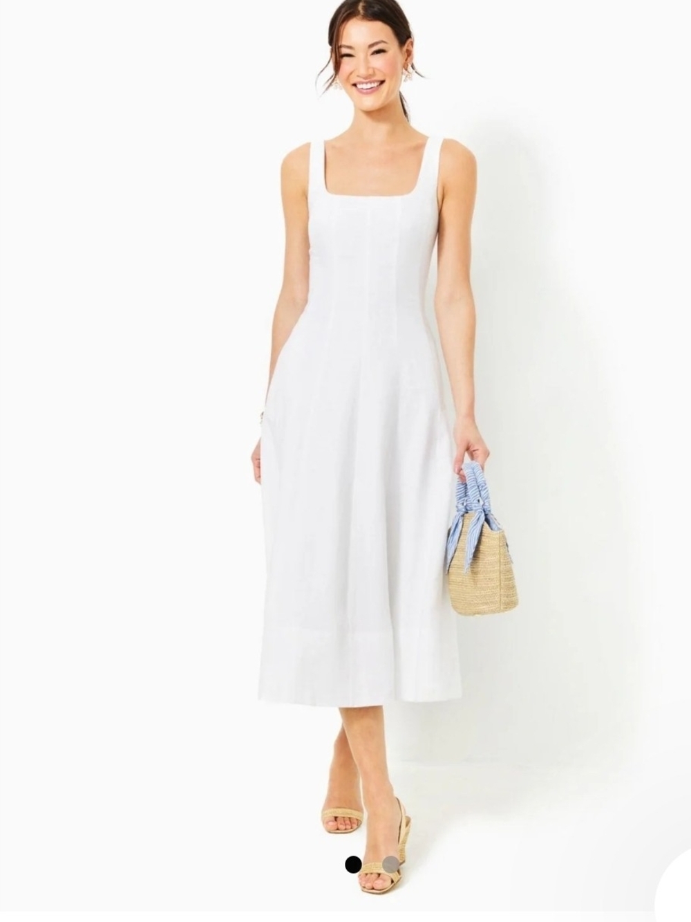 NWT Lilly Pulitzer Calina Linen Women’s Square Neck White Midi Dress-size 8